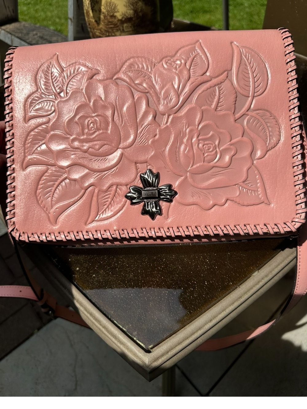 Patricia Nash Mabilia Leather Flap Floral Embossed Crossbody